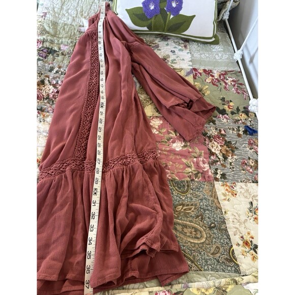 Knox Rose Dusty Rose Color Peek A Boo Shoulder Dress Hippie Boho Garden Size L - Picture 7 of 8